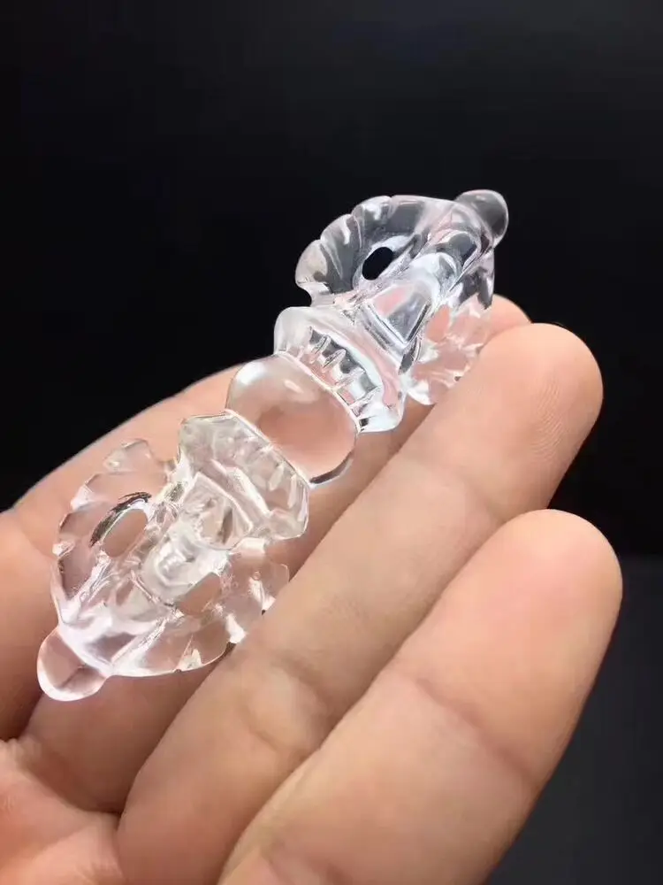 Natural Clear Crystal Quartz Rock Stone Carved Vajra Dorje Phurpa Dagger Pendant 6