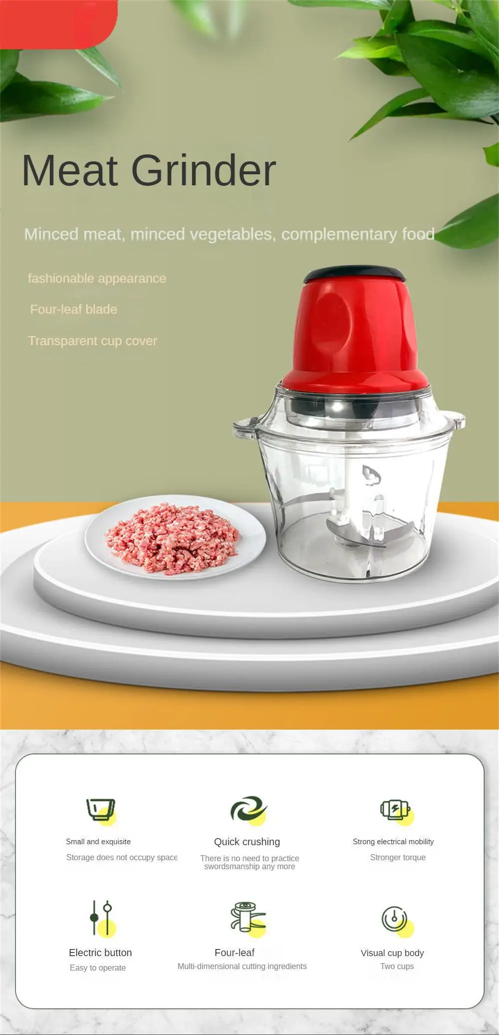 Meat Grinder 2l Powerful Electric Minced Meat Minced Garlic Vegetable Food Processor Meat Slicer Machine For Kitchen Crusher