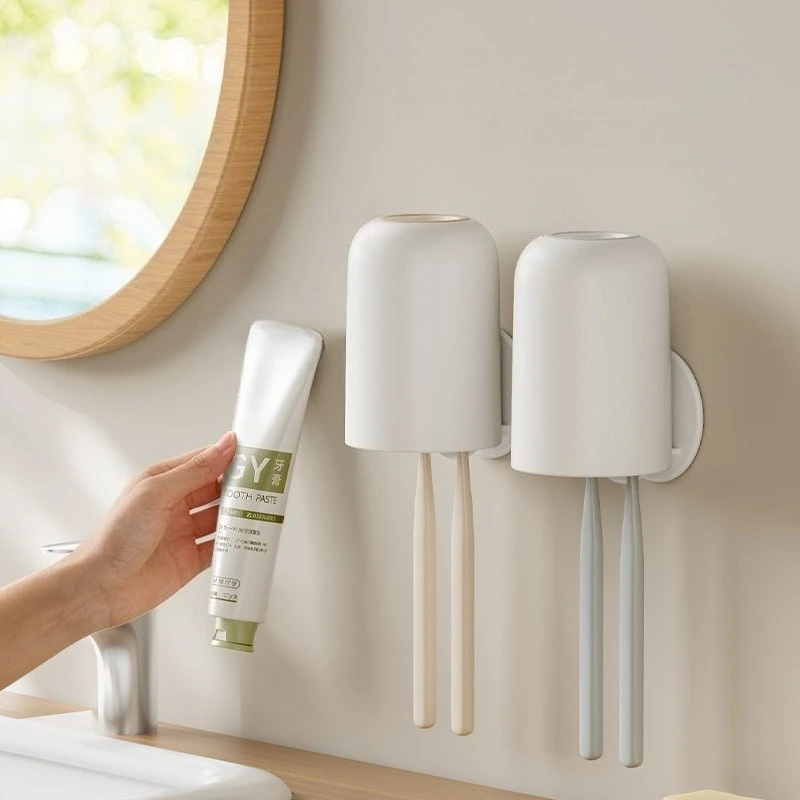 Wall-mounted Toothbrush Holder With Mouthwash Cup Bathroom_voghion.com