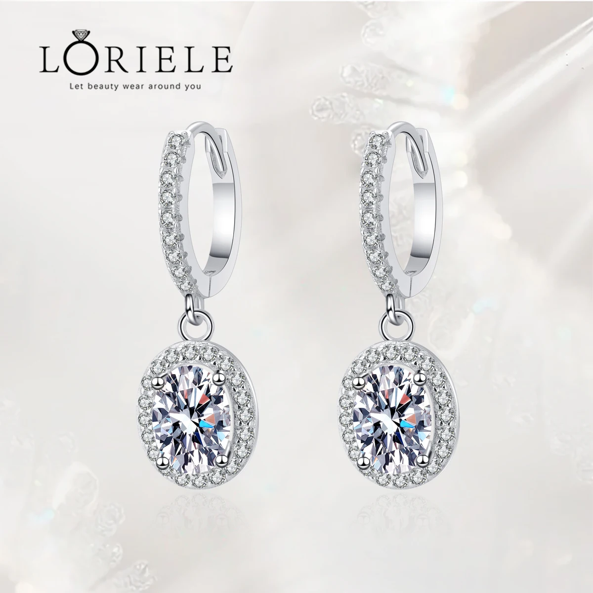 

LORIELE Moissanite Hoop Earrings Oval Cut Diamond Halo Pendant Dangle Earrings For Women Sterling Silver Wedding Bridal Earring