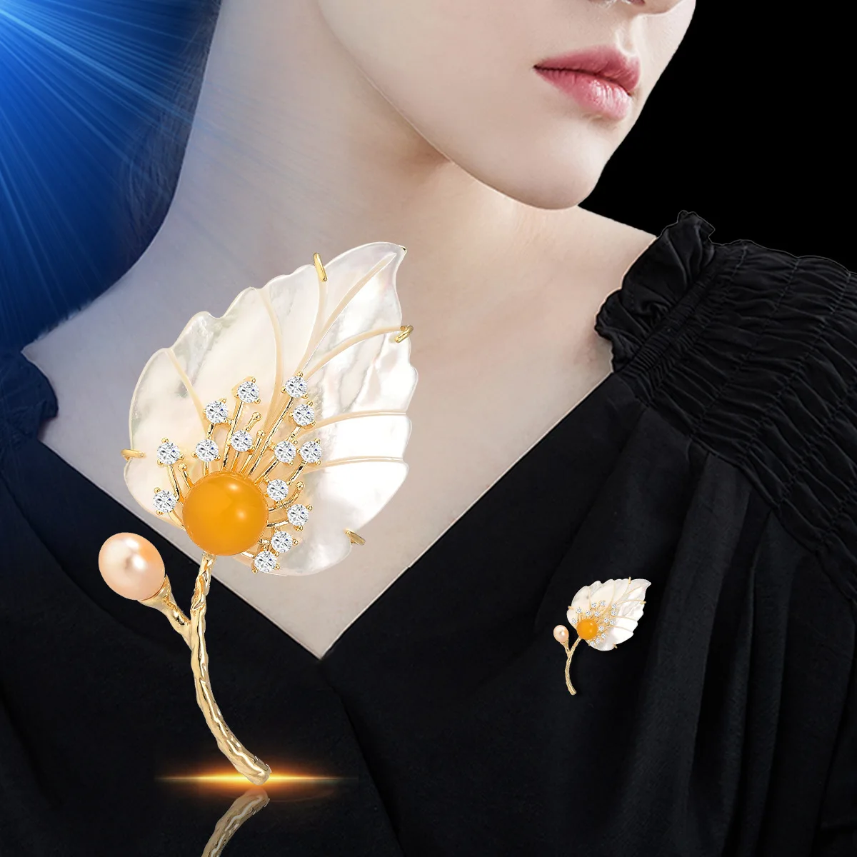 Fritillary Leaf Elegant Brooch Female Fresh Design Sense New High-grade Natural Freshwater Pearl Hundred Collocation Decoration