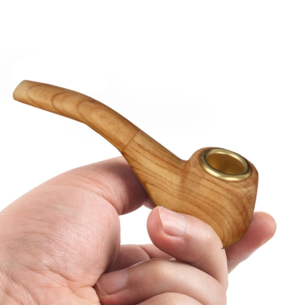 Solid Wood Tobacco Pipe Retro Handmade Wooden Pipe Alloy Herb Smoke Pot