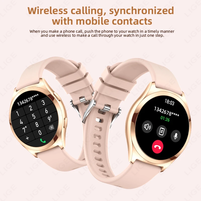 LIGE Smart Watch Woman 1.27inch AMOLED HDScreen Custom Dial Fashion Ladies Smartwatch Always Show Time Bluetooth Call Wristwatch