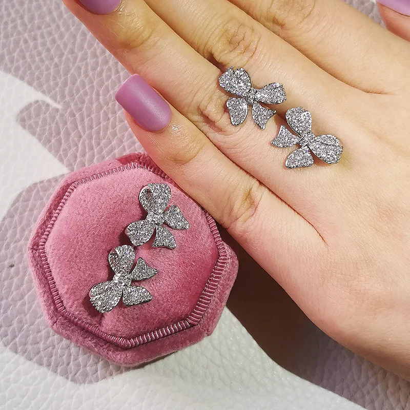 

New 925 Silver Small and Versatile Bow Bowknot Shaped Earrings Sweet for Wedding Lady Ladies Women Wedding Anniversary Gift