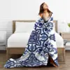 Blue Ornate Floral Mediterranean Sicilian Tile Blankets Flannel Throw Blankets Sofa Throw Blanket For Couch Bedding Throws Quilt 5