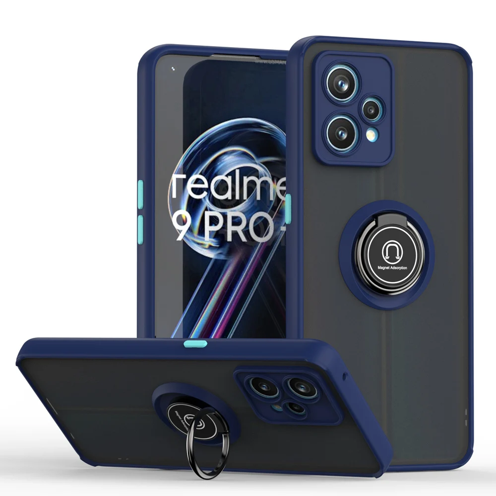 KEYSION Fashion Matte Case for Realme 9 Pro+ 9i Transparent Ring Shockproof Phone Cover for OPPO A96 A95 A94 A76 A36 A74_voghion.com