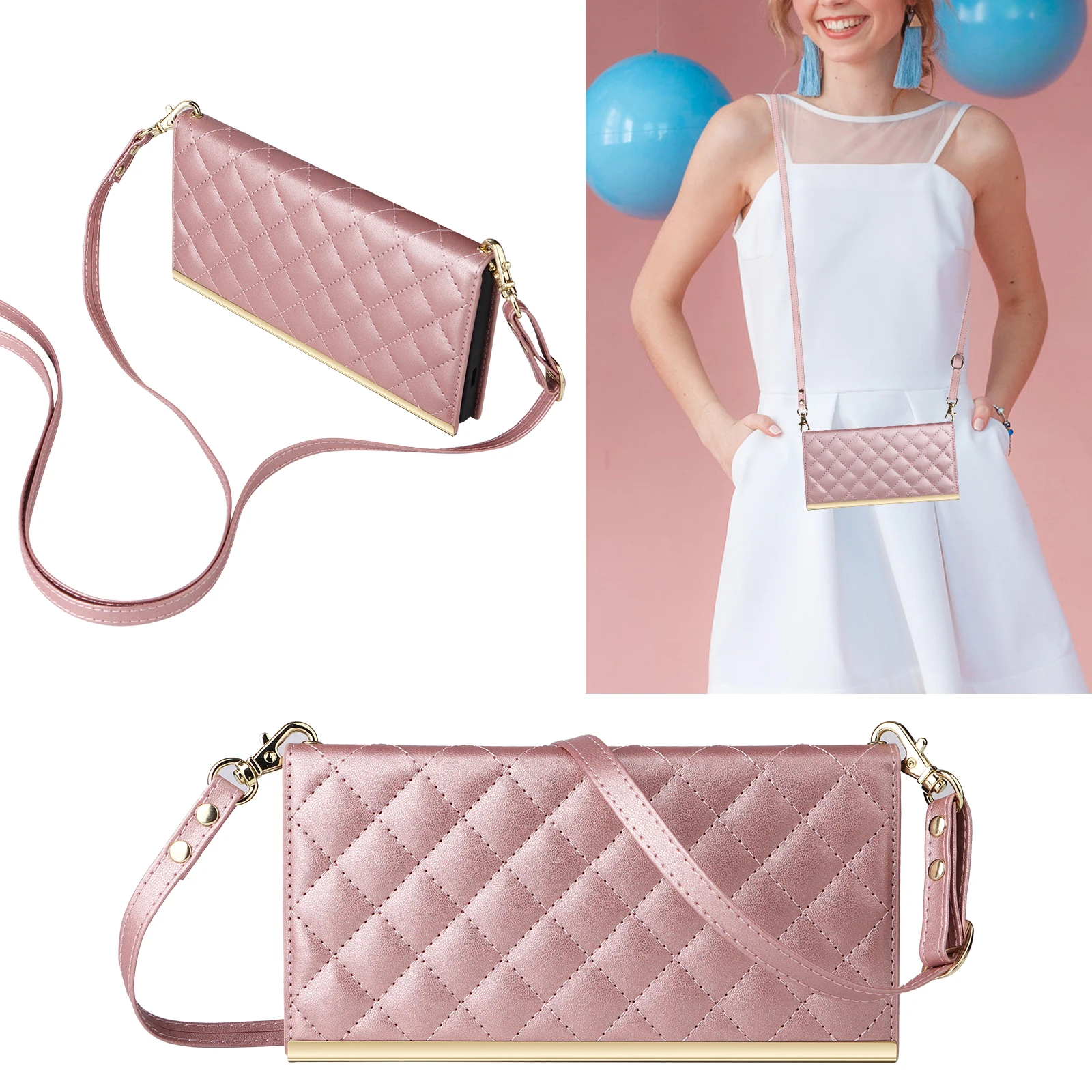 Crossbody Leather Wallet Case with Zipper and Strap