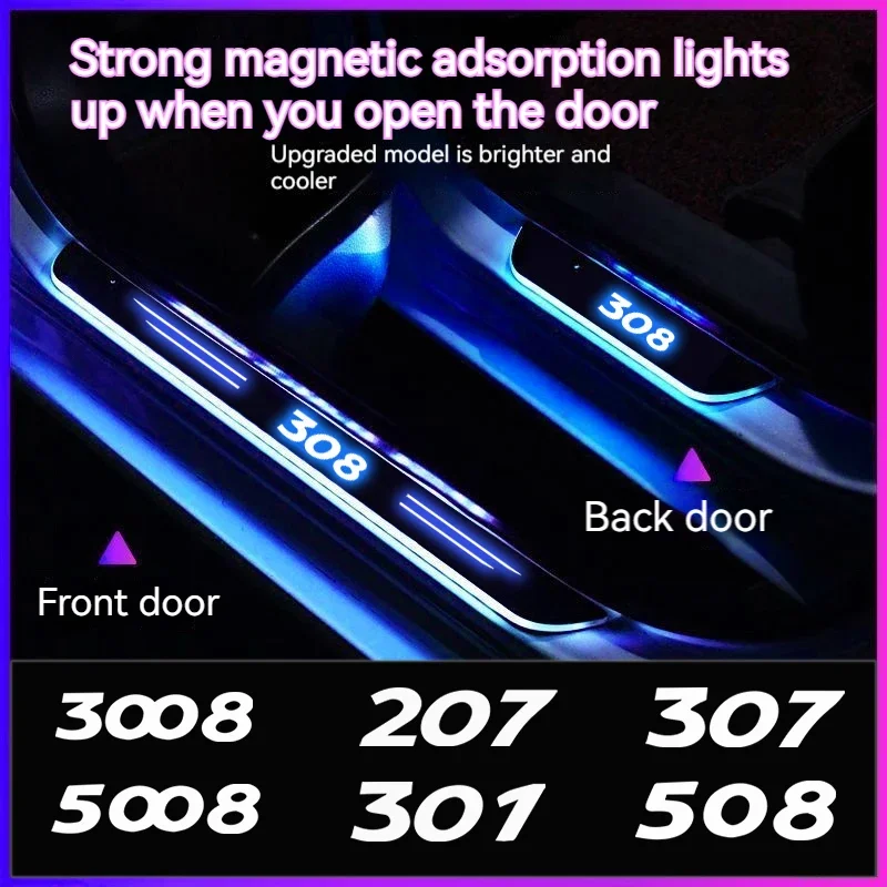 Wireless LED Welcome Pedal Threshold Light for Peugeot 208 308 408 508 301 206 207 307 2008 3008 RCZ Car