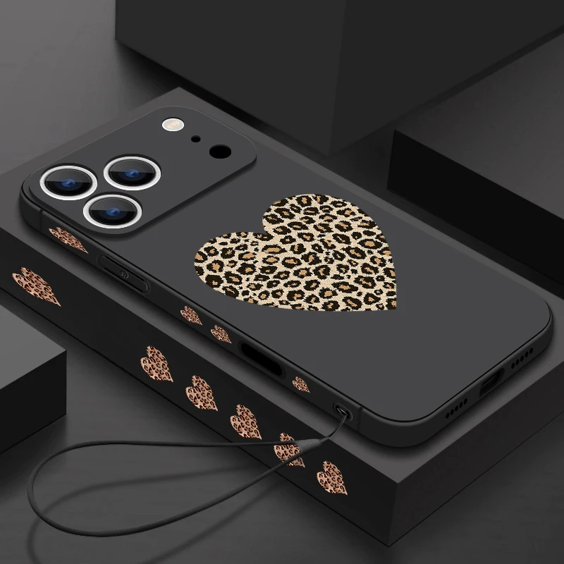 Leopard Print Love Heart Magnetic TPU Lanyard Case