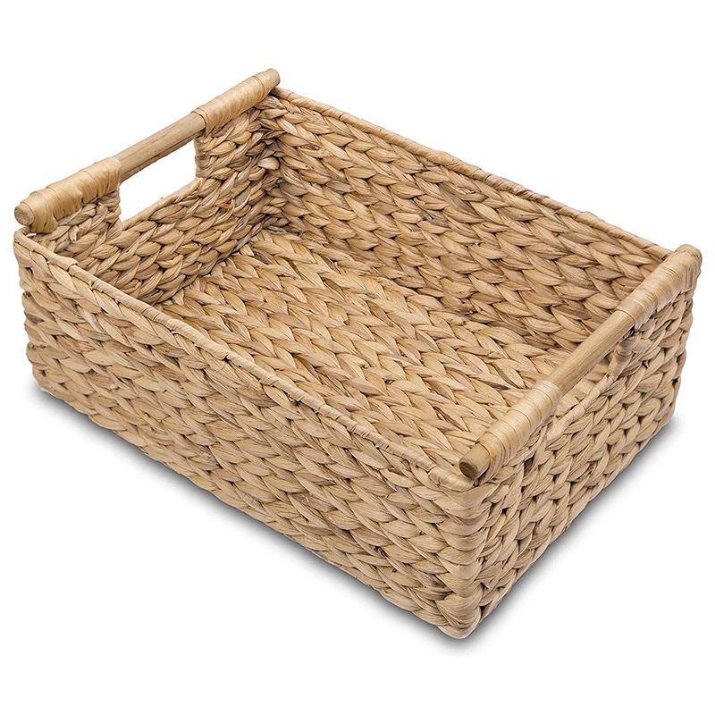 

Small Wicker Baskets for Organizing Bathroom, Hyacinth Baskets for Storage, Wicker Storage Basket with Wooden Handle
