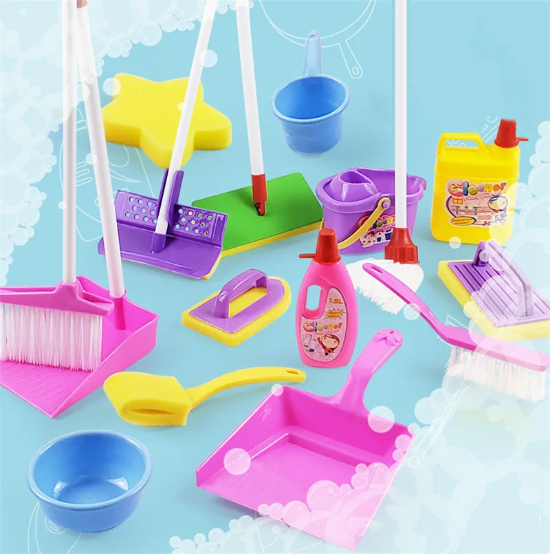 Children's Simulated Life Cleaning Toy Kids Pretend Play Cleaning Set Broom Cleaning Set with Duster Cleaning Brush Scraper Tool 2