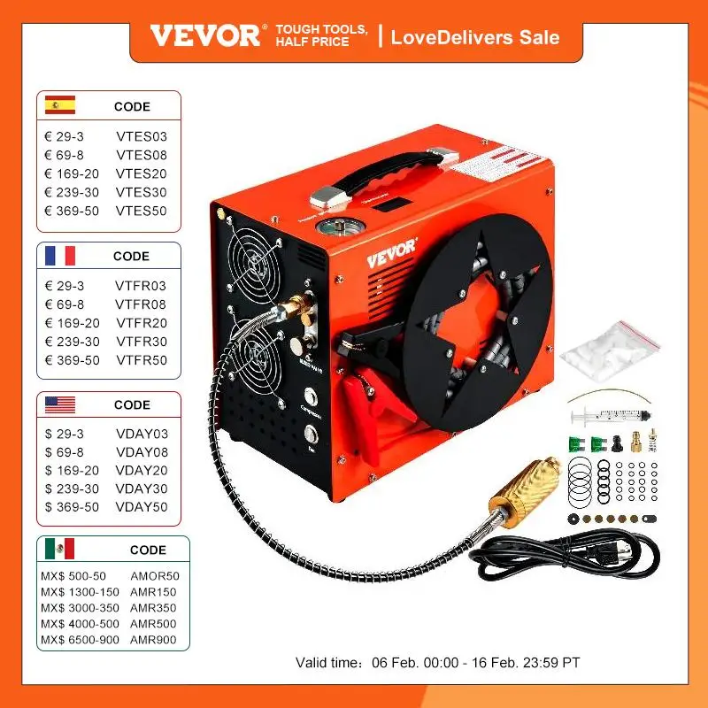 Vevor Compressore D'Aria Ad Arresto Automatico Da 350 W, Pompa Di Compressore Ad Alta Pressione 4500 Psi, Uso Per Fucile Ad Aria Compressa Pcp, Serbat