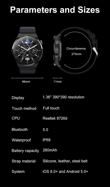 2023 NFC Smart Watch Men GT3 Pro AMOLED 390*390 HD Screen Heart Rate  Bluetooth Call IP68 Waterproof SmartWatch For Huawei Xiaomi