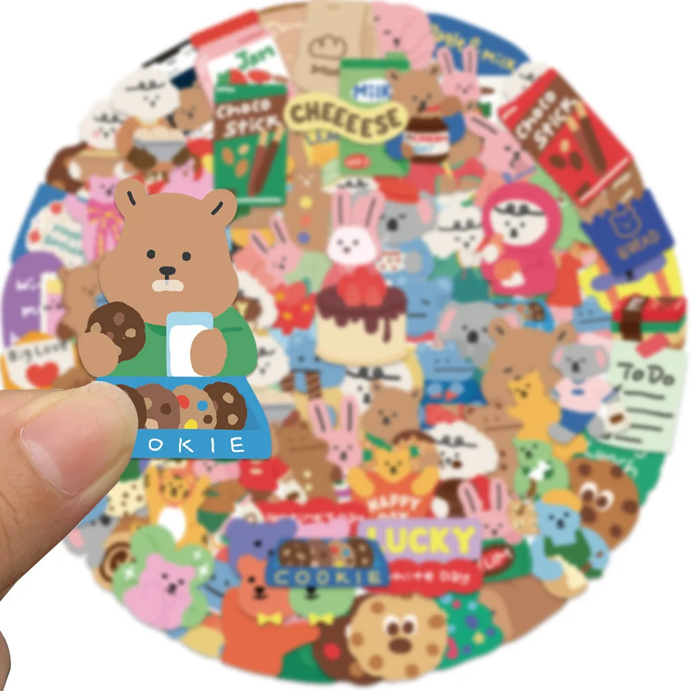 100Pcs 한국어 Dailylike 베어 스티커 어린이를위한 비닐 방수 스티커 Loptop 물병 용 장난감 데칼 DIY 전화 케이스
