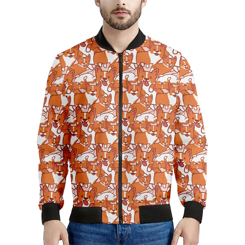 thumbnail image 1 of Chaquetas con cremallera y estampado 3D de Corgi de dibujos animados para hombres y niños, sudadera con estampado de mascotas y perros, chaqueta bomber informal de calle, abrigo de manga larga, 1 of 4