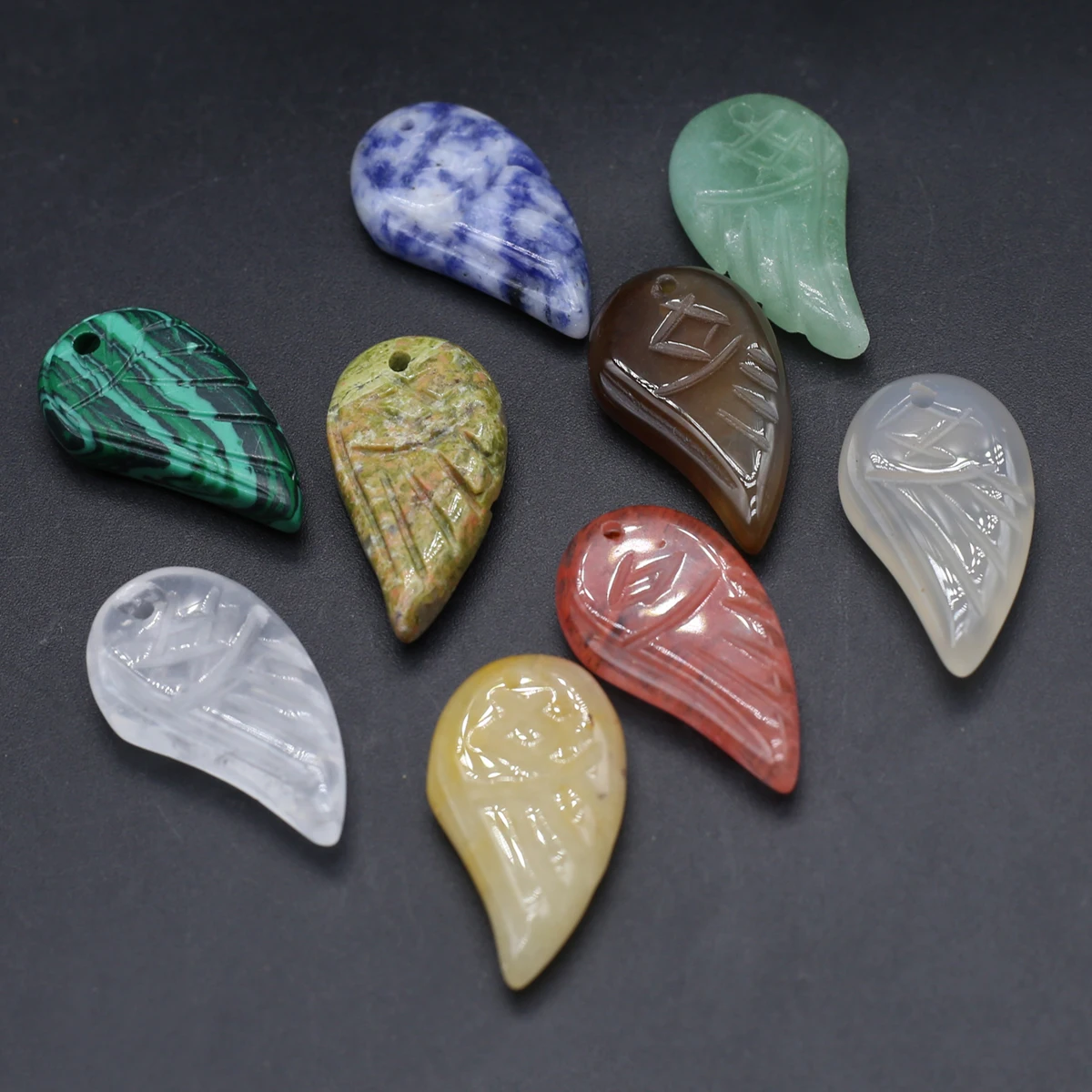 10PCS Wholesale Natural Semiprecious Stone Random Color Feather Wing Shape Pendant Jewelry Making DIY Necklace Accessories
