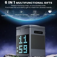 UYUXIO 3 in 1 Magnetic Wireless Charging Station with Bluetooth Speaker Alarm Clock RGB Pixel Display Fast Charging for iPhone 4