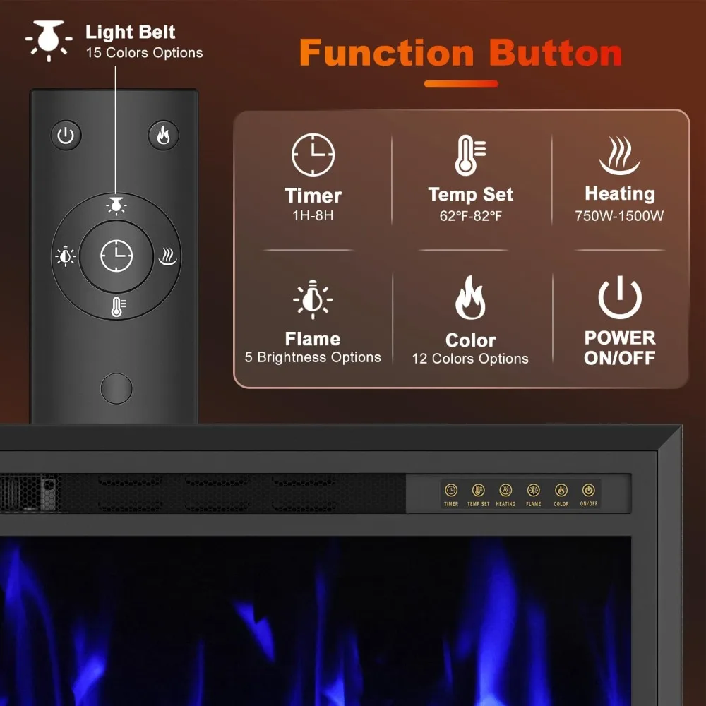 Electric Fireplace-50 Inch Fireplace Heater and Linear Fireplace W 15 Belt Light Colors-Fireplace Insert W 5100 BTU Heat Output 2