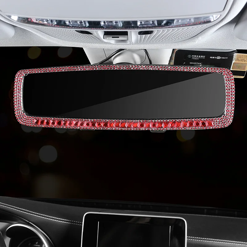 Rearview Mirror Bling Crystal Frame Auto Pretty Decoration Girly Interior Woman High Definition