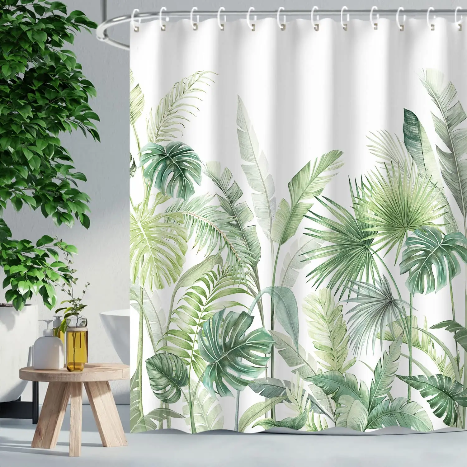 Tropical Shower Curtain Floral Shower Curtains for Bathroom Plant Curtain Dark Floral Leaf Flowers Aesthetic Bath Screen