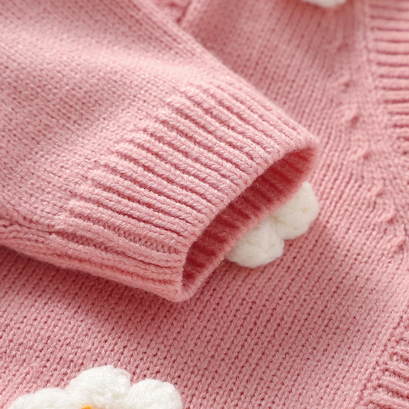Baby Sweaters Knit Infant Boy Girl Cardigan Fashion Cute 3D Flowers Newborn Outerwear Kid Clothes Long Sleeve Spring Autumn Tops