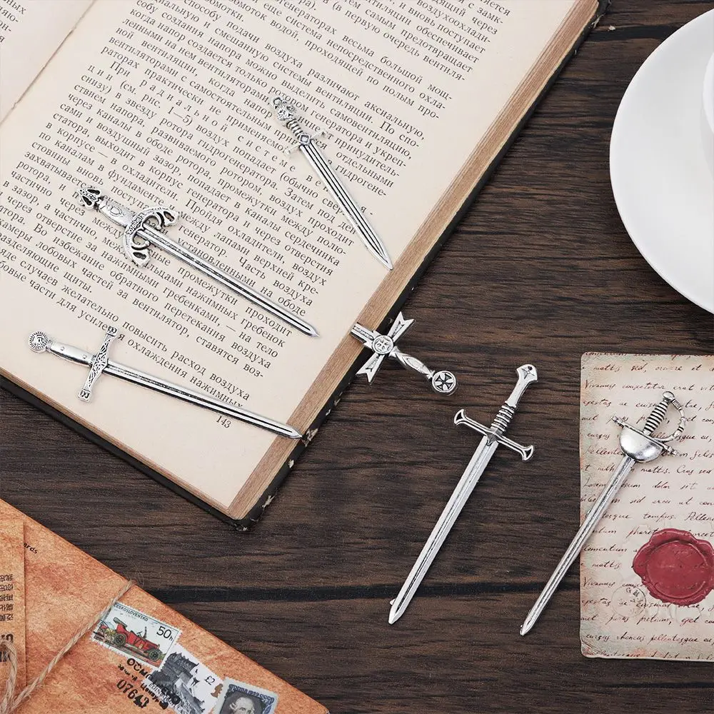 Metal Bookmark Bookmarks Stationery Supplies 6Pcs Accessory Craft Pendants Silver Swords Knife Bookmark Antique Swords Knife Bookmark Jewelry Making Charms
