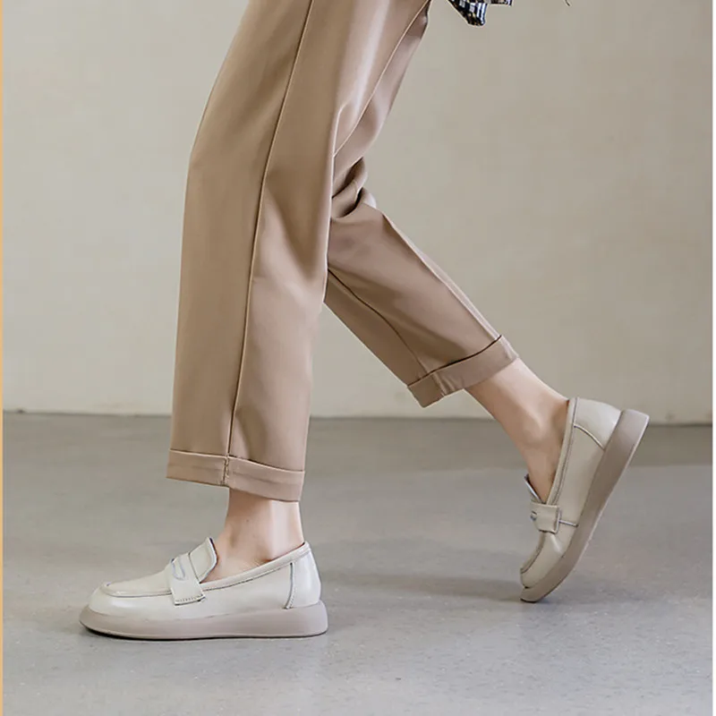Loafers Women's Flat 2023 New Genuine Leather Vintage Handmade Women's Single Shoes British Style Comfortable Women's Shoes