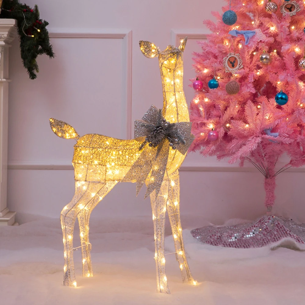 

Big Christmas Wrought Iron Deer with LED Light Glowing Flashing Elk Statue Glitter Sequins Reindeer Figurines Home Decor Props