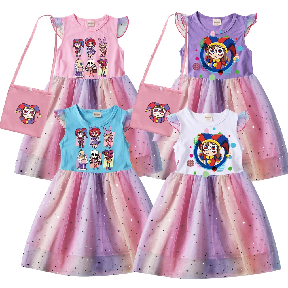 Nuovo Film The Amazing Digital Circus Costume Kids Dresses Baby Girl Abito Manica Corta Halloween Carnival Wedding Party Vestidos