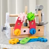 Kids Tool Box Toy Wooden Pretend Game Puzzle Disassembly Set Simulation Multifunctional Repair Carpenter Tool Boy Gift 2