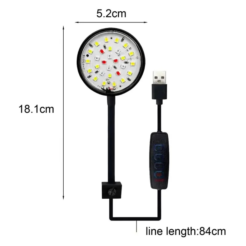 Aquarium Light 5W/7W Fish Tank Clip Lamp USB Power LED Full Spectrum Waterproof Algae Lighting 360-degree Tank Light for Turtle Fish Tanks