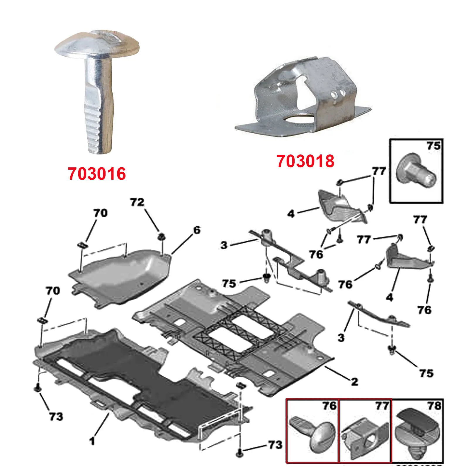 Auto Fasteners 703016 703018 Engine Cover Undertray Clips Splashguard Screw Fastener For Citroen C2 C3 C4 C5 C6 Peugeot 206 207 406 407 807