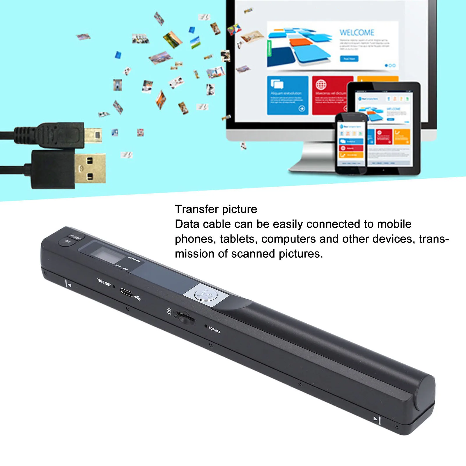 Portable Scanner 8.27 Inch PDF and JPG 900DPI Compact HD Scanning Mobile Document Scanner for Pictures