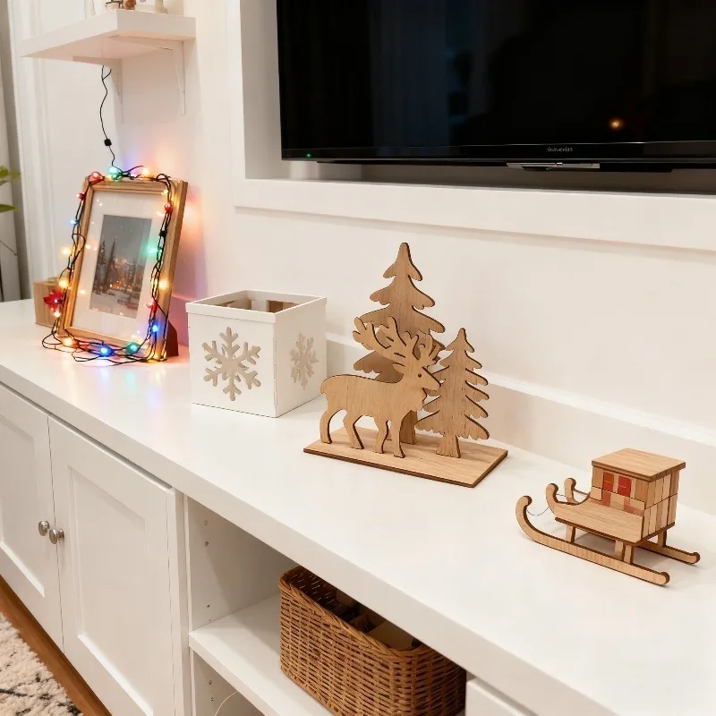 1Set/8PCS Different Style Wooden Christmas Desktop Ornaments,3D Christmas Tree Building Blocks, Christmas Party Home Decorations