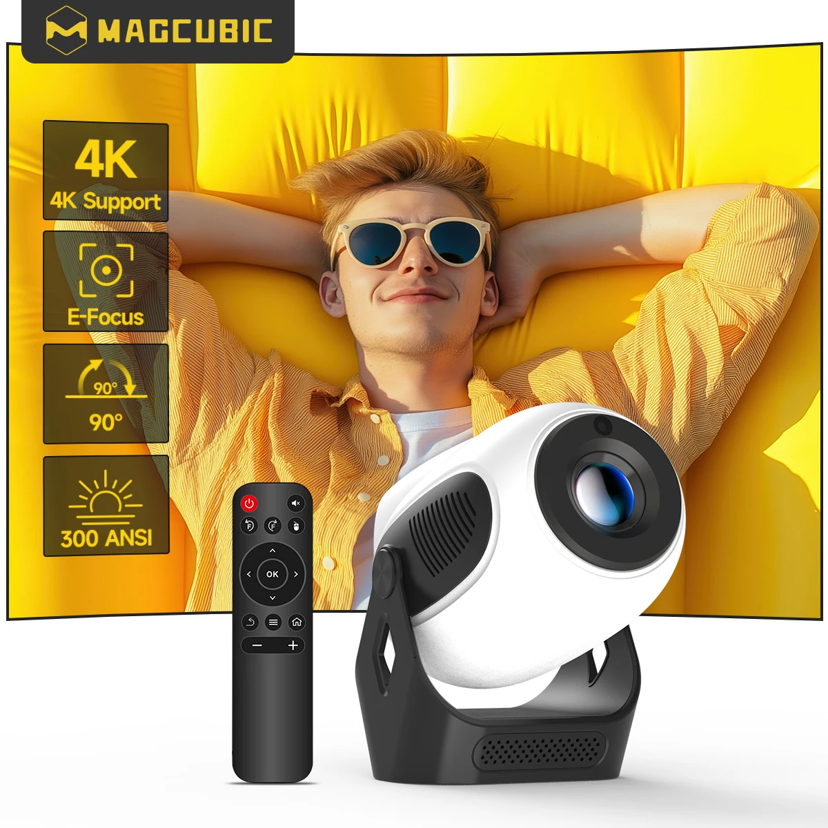 جهاز عرض Magcubic HY300X 4K HD بتركيز إلكتروني And...