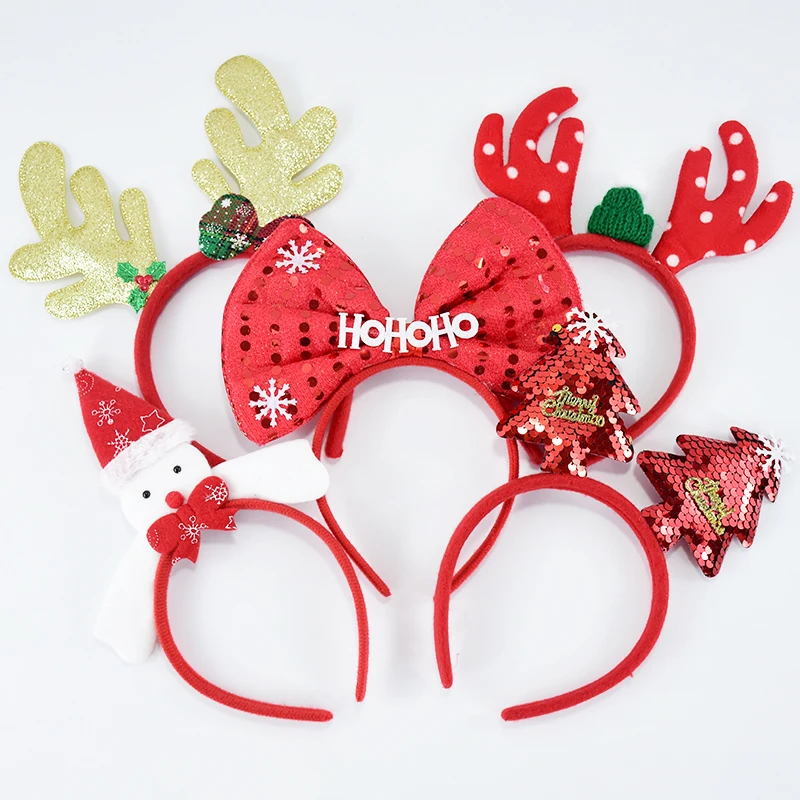 Christmas Headbands Cute Xmas Hair Hoop Santa Claus Hair Band Reindeer Snowman Head Hat Toppers Funny New Year Holiday Party
