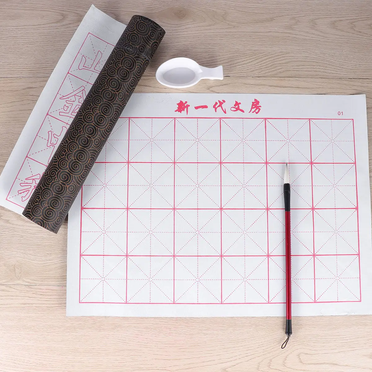 6Pcs 네 가지 보물 재사용 가능한 물 쓰기 천 서예 연습 매트 잉크 프리 그리드 패브릭 중국어 연습