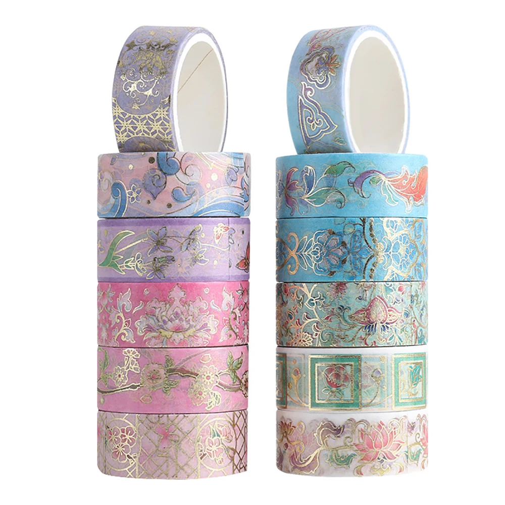 12Pcs Flower Foil Washi Tape Set Stationery DIY Scrapbooking Photo Album Decoration Student Masking Tape Stickers Gift