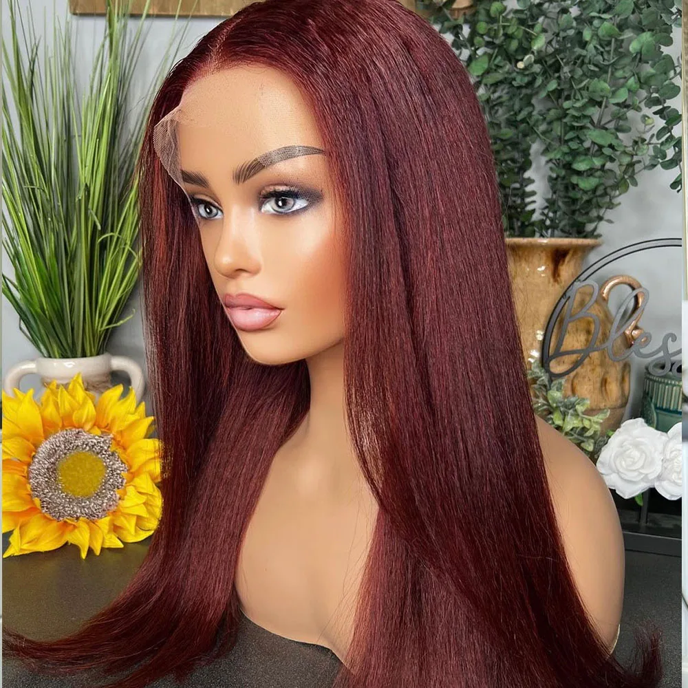 

Bone Straight Highlight Ombre 99J Burgundy RedTransprent Full Lace Human Hair Wig Highlight Wine Red 5x5 HD Wigs Preplucked 360