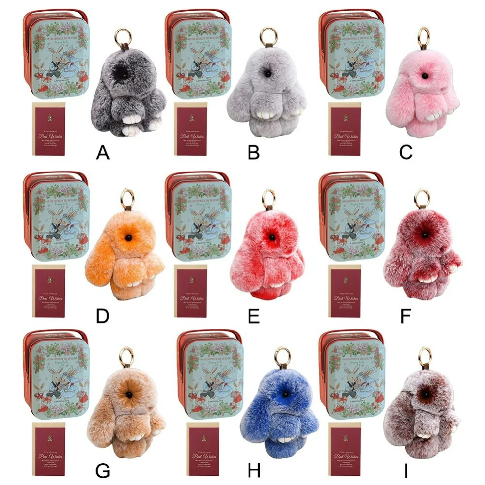 Fluffy Bunny Trinket Key Chain Charm Fur Cute Fluffy Bunny Keychain Lovely Keyring Pendant Fluffy Fur Pompon Bunny Doll Pendant 3
