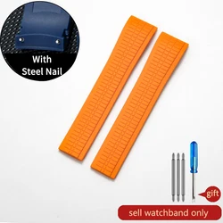 High-Quality Waterproof Black Sports Rubber Watchband, 21mm Silicone with Steel Convex Nail Design for 21mm (Orange-No Buckle)