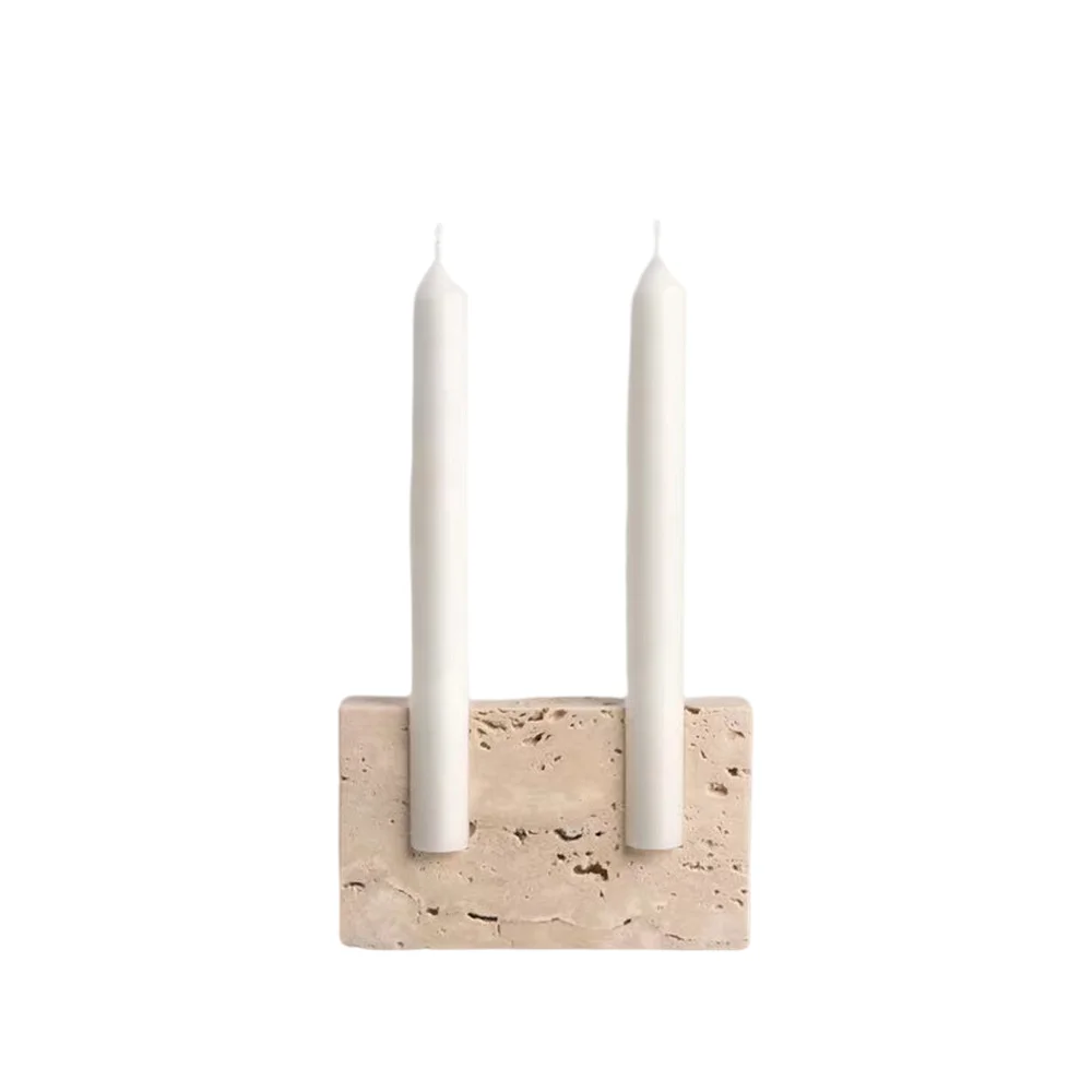Custom Nordic Home Religious Decorative 12x8x3cm Natural Stone Beige Red Travertine Marble Candle Stick Candlestick Stand Holder - Image 5