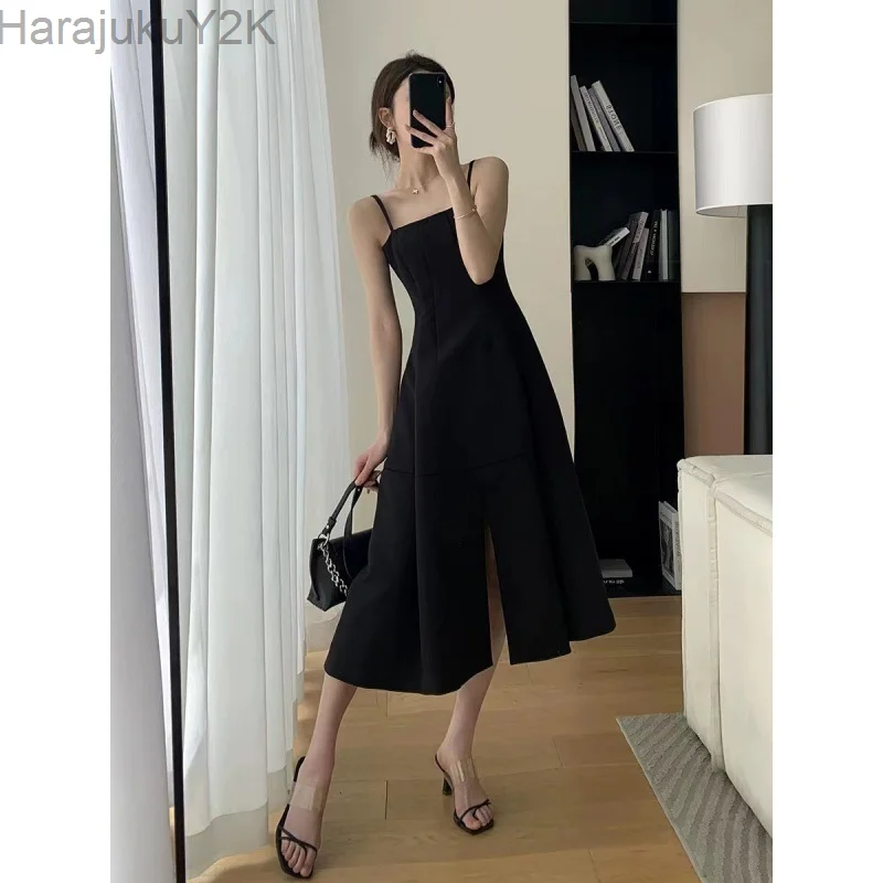 

Sleeveless Dress Women Simple Casual Solid Fit High Waist Summer Retro New Arrival Elegant Ladies Cozy Mujer Ulzzang Ins Female