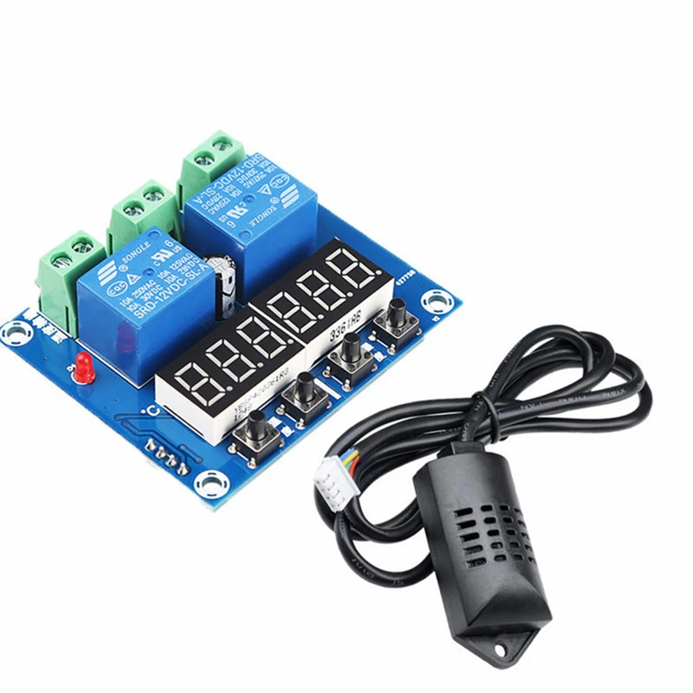 DC12V Thermostat Temperature Humidity Control Module LED Digital Dual Output 