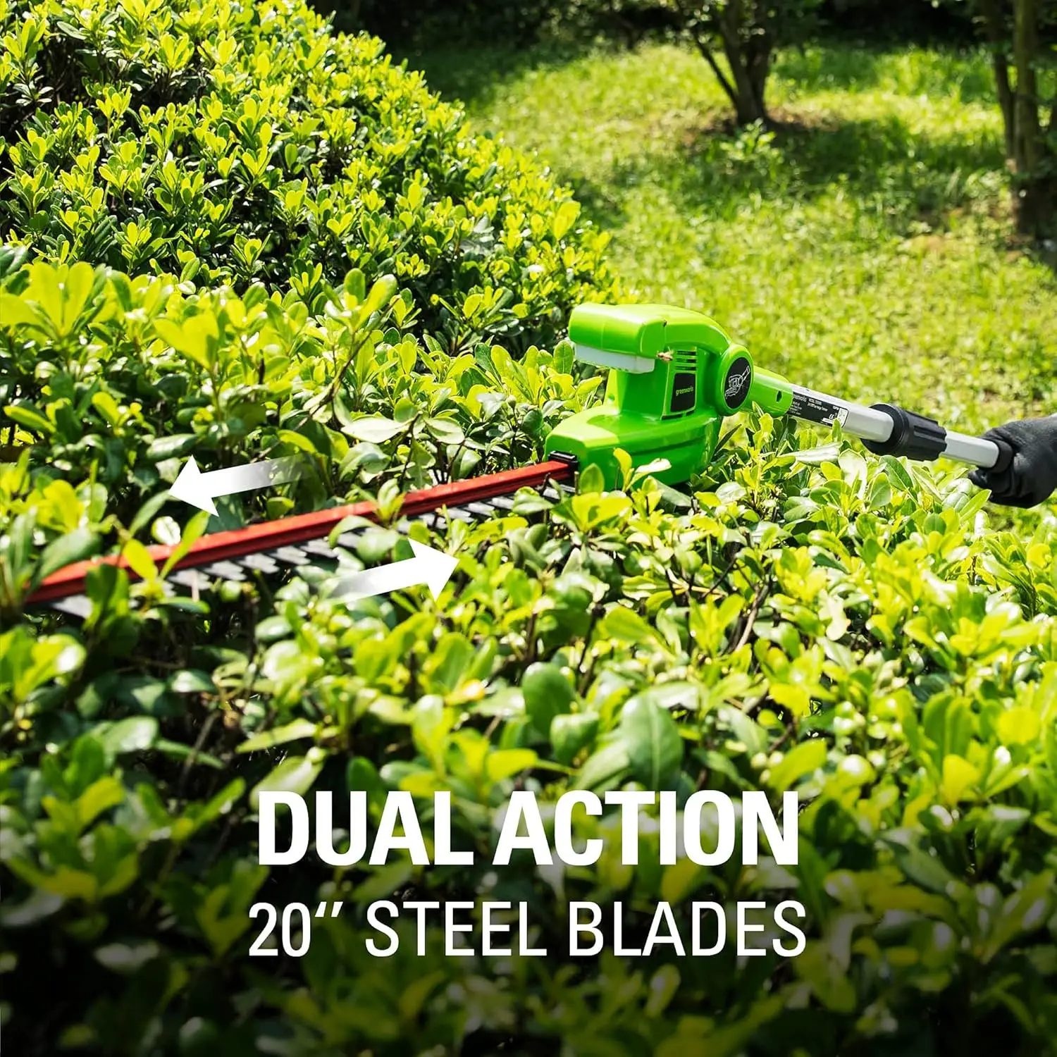 40V 20 Cordless Pole Hedge Trimmer 2.0Ah Battery and Charger Included 20-inch Steel dual action blade 9.2 Pounds