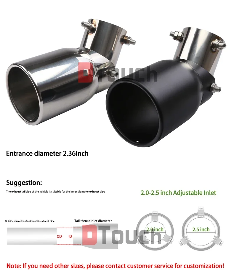 Edelstahl-Auspuffspitze, 63 mm/3,5 Zoll, 89 mm, verstellbar, universell passend für Auto, SUV, einzelne gerollte Kante, Auspuffrohrspitze mit angeschraubter Kante – Detail 2