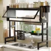 Over Sink Dish Drying Rack Kitchen Stainless Steel Drain Rack Multi Organizer Dust Proof Shelf Over Sink Bowl Plate Storage Rack 1