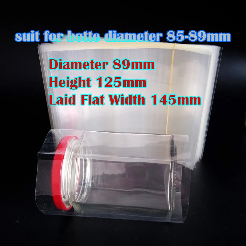 400pcs/lot Diameter 89mm Height 125mm Laid Flat Width 145mm Pvc Transparant Heat Shrink Bands For Jar Mouth/cap Sealing Film