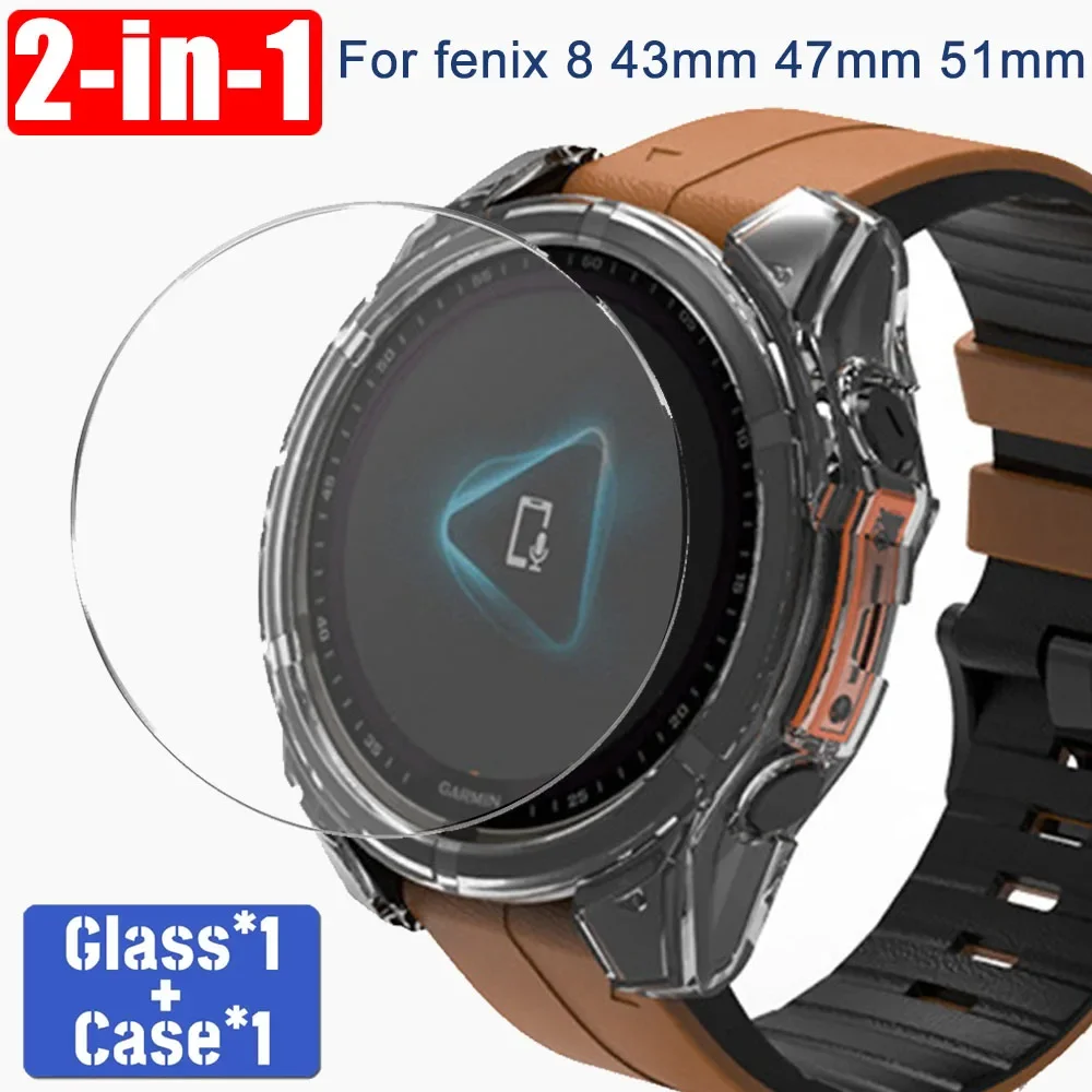 TPU Case+Tempered Glass For Garmin Fenix 8 51mm 43mm 47mm Screen Protector Silicone Cover Anti-scratch Bumper Fenix8 Accessories