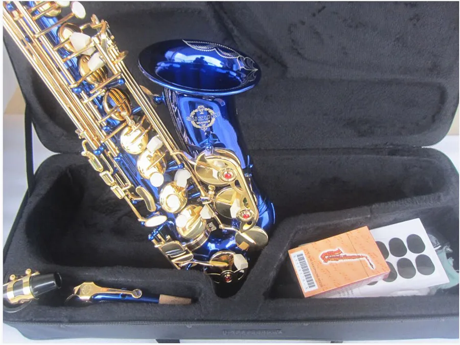 New Alto Saxophone Eb brass Unique Blue gold key Carved Surface E Flat Instrument Sax With Case